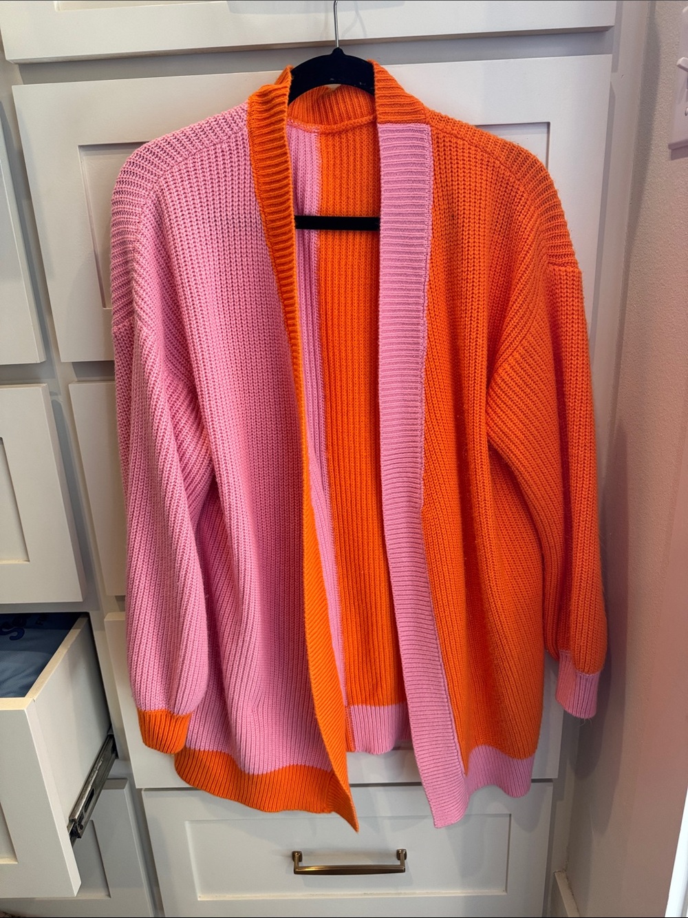 Amazon Pink & Orange Colorblock Open-Front Cardigan Sweater